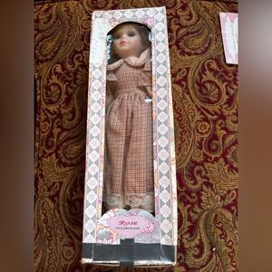 Lotus Moon Porcelain Doll Tan Dress The Rose Collection Stand Blonde Hair